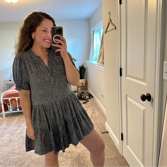 Apiece Apart Blue Floral Cotton Snap Button Front Mini Dress Medium - Picture 2 of 10